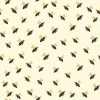 modèle sans couture de doodle isolé avec ornement d'abeilles noires et jaunes. éléments d'insectes dessinés à la main sur fond blanc. vecteur