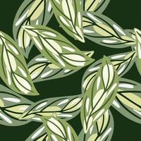 motif aléatoire sans couture avec des formes de feuilles profilées abstraites vertes. fond vert foncé. conception simple. vecteur
