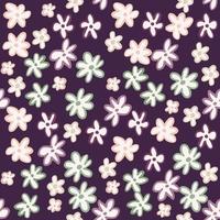 fleurs avec motif sans couture de contour multicolore. fond violet foncé. décor botanique stylisé. vecteur