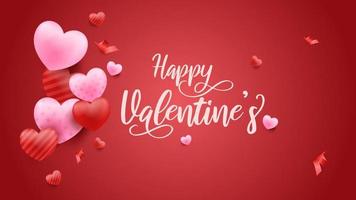 fond rouge saint valentin avec des coeurs 3d. illustration vectorielle. jolie bannière d'amour ou carte de voeux.