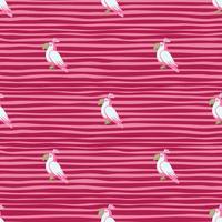 motif animal abstrait sans couture avec des formes de perroquets blancs doodle. fond rayé rose. drôle de toile de fond. vecteur