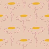 contour jaune fleurs de camomille motif sans couture dans un style floral. fond rose pâle. toile de fond de nature abstraite. vecteur