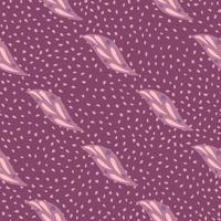 motif décoratif sans couture avec imprimé de feuilles géométriques lilas dessinés à la main. fond violet avec des points. vecteur