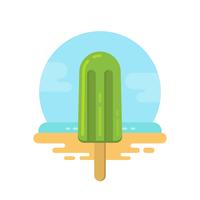 Popsicle vert sur l&#39;icône plate de la plage vecteur