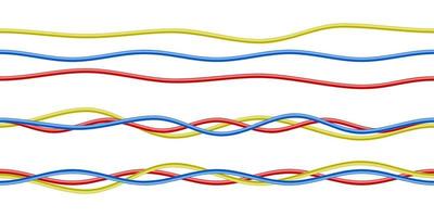 vecteur de câbles électriques rouges, bleus, jaunes réalistes colorés. isolé sur fond blanc.