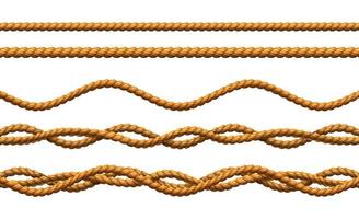 Motifs harmonieux de corde vectorielle réaliste 3d, cordons torsadés et ondulés.