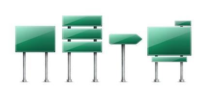 vecteur défini des panneaux de signalisation verts réalistes. isolé sur fond blanc.