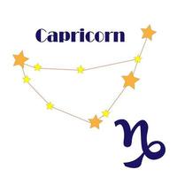 constellation du capricorne se compose de dix étoiles avec signe horoscope et une inscription. adapté aux enfants pour étudier les étoiles et les constellations du ciel, de l'espace, de la galaxie. vecteur. simple illustration. vecteur