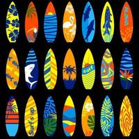 collection de diverses planches de surf. imprimés lumineux pour les vêtements d'été. vecteur