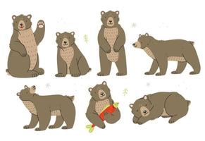 ensemble de personnages d'ours dans un style de dessin animé mignon. illustration vectorielle isolée vecteur