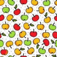 modèle sans couture avec des pommes mignonnes multicolores dans un style doodle. illustration vectorielle isolée sur fond blanc. fond avec des pommes. vecteur