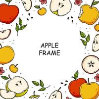 cadre rond avec différentes pommes dans un joli style doodle. illustration vectorielle. vecteur