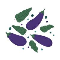 aubergines et feuilles sur fond blanc. dessin à la main imprimé végétal. vecteur