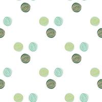 modèle sans couture de cercles en spirale pastel abstrait isolé. ornement vert et bleu sur fond blanc. vecteur