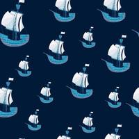 motif nautique sans couture avec impression d'éléments de voilier bleu aléatoire. fond bleu marine foncé. vecteur