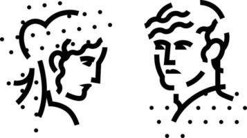 signes, le logo des têtes masculines et féminines. une icône linéaire d'un homme et d'une femme. illustration plate de vecteur. image abstraite. images classiques. enseigne pour toilettes hommes et femmes. vecteur