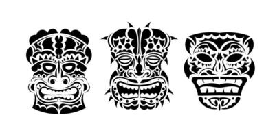 ensemble de visages ou de masques de tatouage dans le style d'ornement des tribus polynésiennes, maories ou hawaïennes. illustration vectorielle. isolé. vecteur