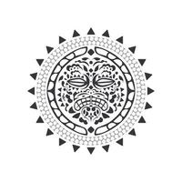 tatouage polynésien de style hawaïen en forme de masque rond. motif rond tribal de la tribu maya. isolé. illustration vectorielle. vecteur