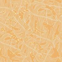 motif de couture aléatoire avec ornement de silhouettes de contour de monstera. fond orange avec des éclaboussures. vecteur