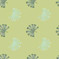 motif floral géométrique harmonieux avec des formes de palmier licuala folkloriques tropicales dessinées à la main. fond vert clair. vecteur