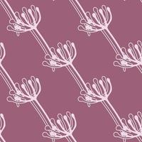 motif floral sans couture avec des éléments de fleurs de pissenlit de contour. fond violet avec ornement botanique blanc. vecteur