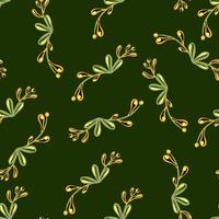 modèle sans couture aléatoire avec des éléments de branches florales botaniques. fond vert olive foncé. vecteur