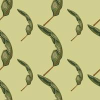 motif harmonieux dessiné à la main avec impression de silhouettes de feuilles tropicales vertes. fond beige. vecteur