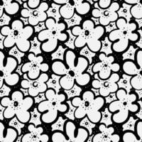 motif floral harmonieux, fleurs de doodle dessinées à la main stylisées comme peintes à l'encre. design noir et blanc moderne pour papier d'emballage, textile, tissu. vecteur