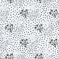 doodle motif floral sans couture avec ornement de formes de branches de fleurs de tons bleus. fond blanc avec des points. vecteur