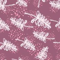 motif de doodle sans couture aléatoire avec des branches de contour blanc. fond violet clair avec des touches roses. vecteur