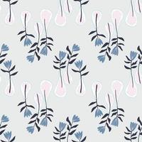 motif floral de doodle sans couture avec vases et fleurs. fond bleu clair avec des éléments de tulipe marine. vecteur