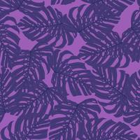 motif aléatoire sans couture avec ornement tropique de feuillage de monstère violet. fond lilas. vecteur