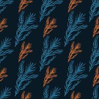 contrastez le motif épicé de nourriture sans couture créative avec des branches de romarin orange et bleu sur fond noir. vecteur