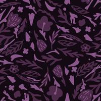 la forêt sombre façonne un motif de doodle sans couture. palette violette stylisée oeuvre botanique. conception créative simple. vecteur