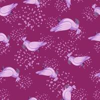 motif décoratif sans couture avec des formes de perroquets aléatoires. fond violet avec des éclaboussures. oeuvre de griffonnage. vecteur