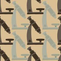 modèle de doodle sans couture scientifique avec des éléments de microscope. outils médicaux marron et gris sur fond beige. vecteur