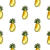 modèle sans couture d'ananas jaune tropical isolé dans le style de croquis. fond blanc. ornement alimentaire. vecteur