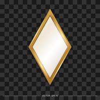miroir en forme de diamant avec cadre en or. style réaliste. illustration vectorielle. vecteur