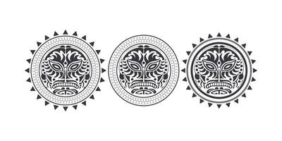 ensemble de masque de tatouage rond dans le style polynésien. tatouage noir et blanc de la tribu maya. isolé. illustration vectorielle. vecteur