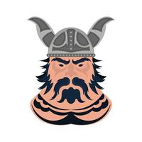 viking en casque long avec cornes isolé sur fond blanc. dessin animé mignon visage viking en illustration vectorielle de doodle style. vecteur