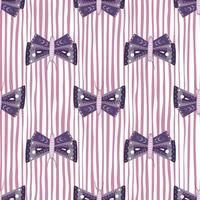 motif de doodle sans couture d'ornement de papillon folk violet. fond rayé blanc et rose. impression de faune. vecteur