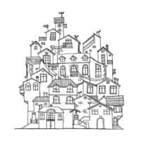 doodle house dessiné à la main en noir et blanc. maisons d'encre de dessin animé scandinave. illustration vectorielle. vecteur