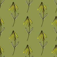 modèle sans couture de fleur jaune dans un style dessiné à la main. toile de fond botanique avec fond pâle olive. vecteur