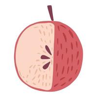 pomme rouge avec brindille et sans feuille isolé sur fond blanc. pomme avec graines dessinées à la main dans un style doodle. vecteur