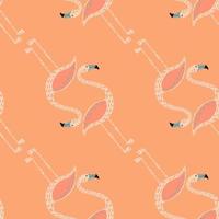 motif harmonieux d'animal plat minimaliste avec imprimé de silhouettes de flamants roses. fond pastel orange. vecteur