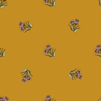 modèle sans couture de petites cloches violettes dans le thème floral. fond orangé. style minimaliste. impression de l'heure d'été. vecteur