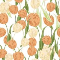 bouquet motif floral sans couture avec des silhouettes de fleurs de tulipes aléatoires orange. fond blanc. impression isolée. vecteur