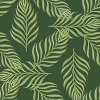 motif aléatoire sans couture avec ornement de feuille de fougère tropicale botanique. fond vert. style de griffonnage. vecteur