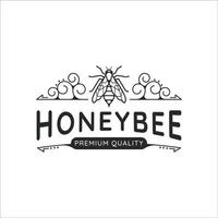 conception graphique d'icône de modèle d'illustration vectorielle vintage de logo d'abeille de miel. logotype et typographie avec concept d'étiquette d'art en ligne rétro vecteur