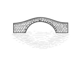 petit pont de pierre isolé. gravure illustration rétro. dessin au trait de griffonnage vecteur